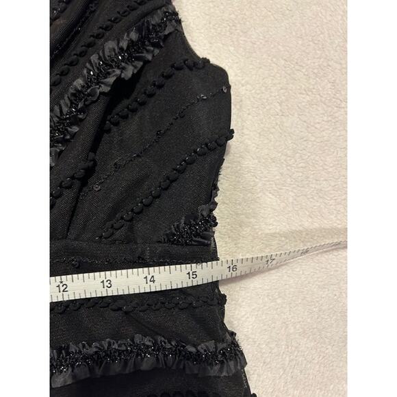 TADASHI Black Vintage Mesh Bead Ruffle Cocktail Holiday Party Sheer Dress US 14 - Picture 6 of 13